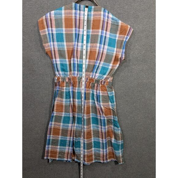 Bridge & Burn Wrap Dress Womens Small Linen Acadia Cap Sleeve Pockets Plaid - Picture 10 of 13